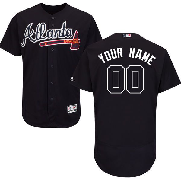 Men Atlanta Braves Majestic Alternate Black Navy Flex Base Authentic Collection Custom MLB Jersey